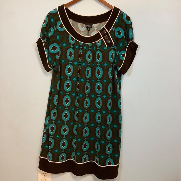 70s Inspired En Focus Studio Womens 16 Dress Mod Geometric Print Retro Chic - Picture 1 of 8